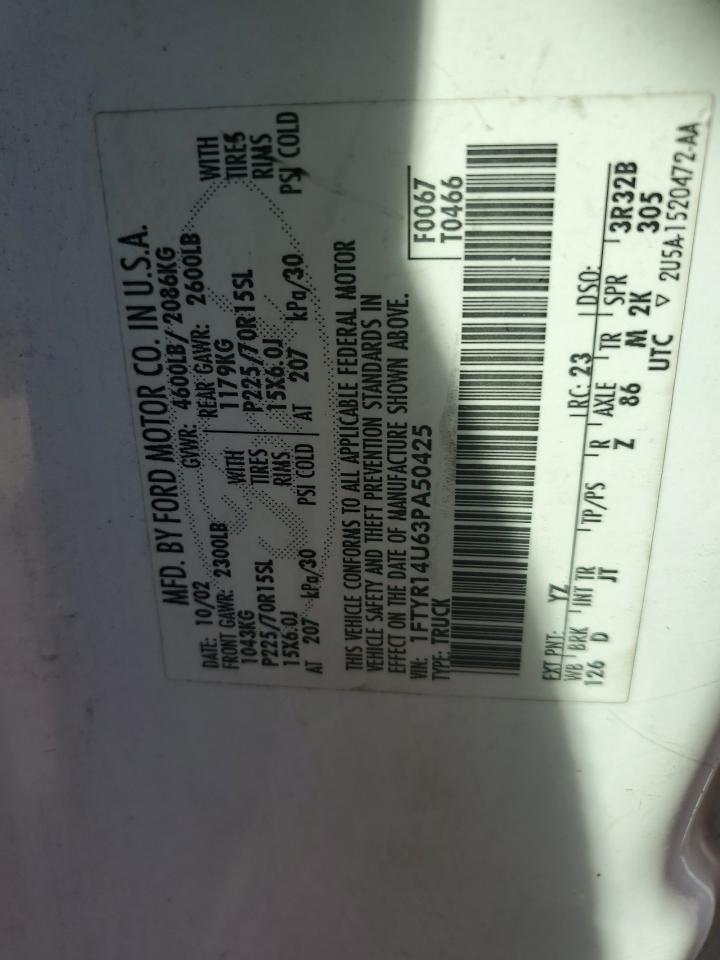 2003 Ford Ranger Super Cab VIN: 1FTYR14U63PA50425 Lot: 42072604