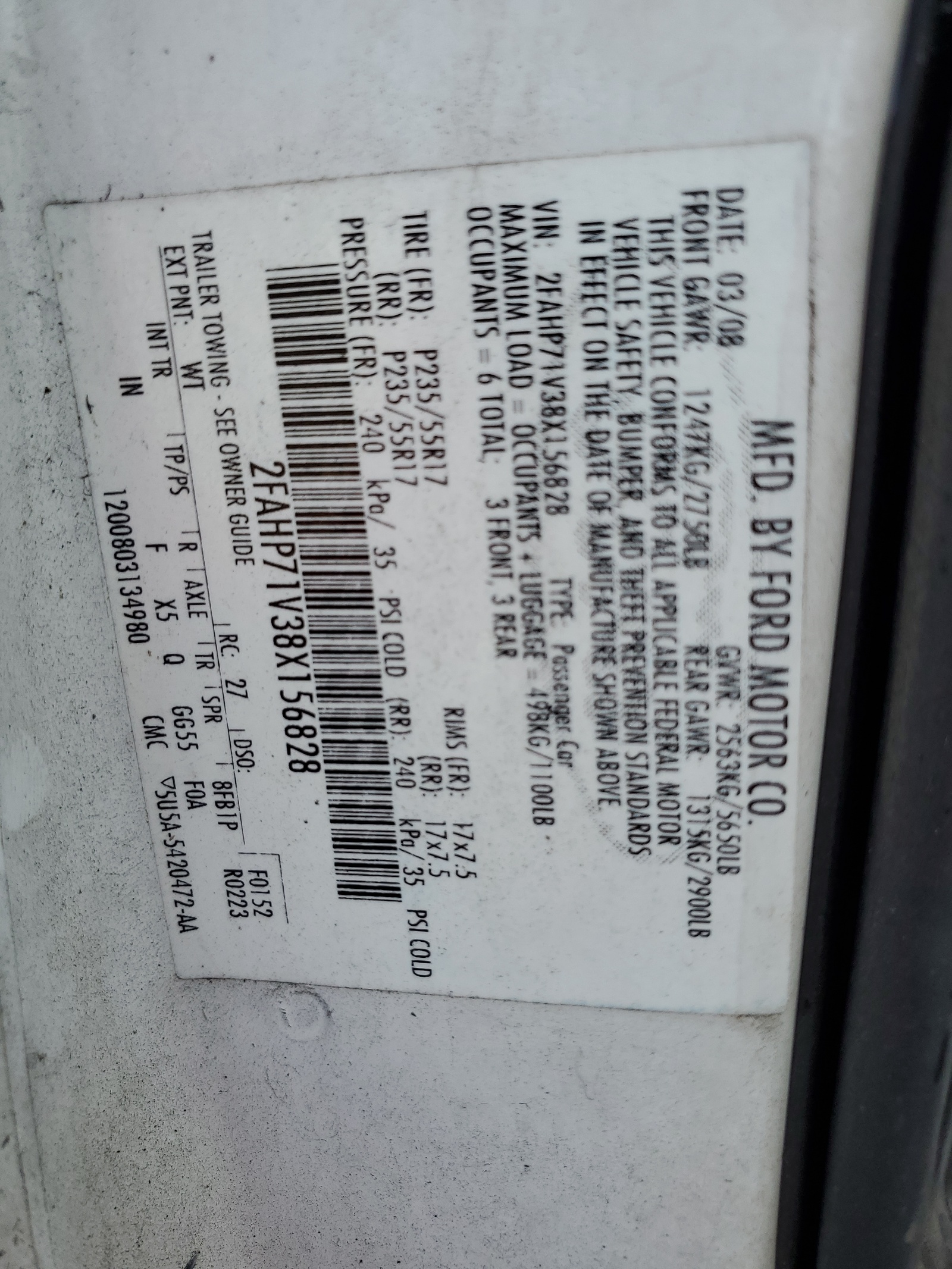 2FAHP71V38X156828 2008 Ford Crown Victoria Police Interceptor