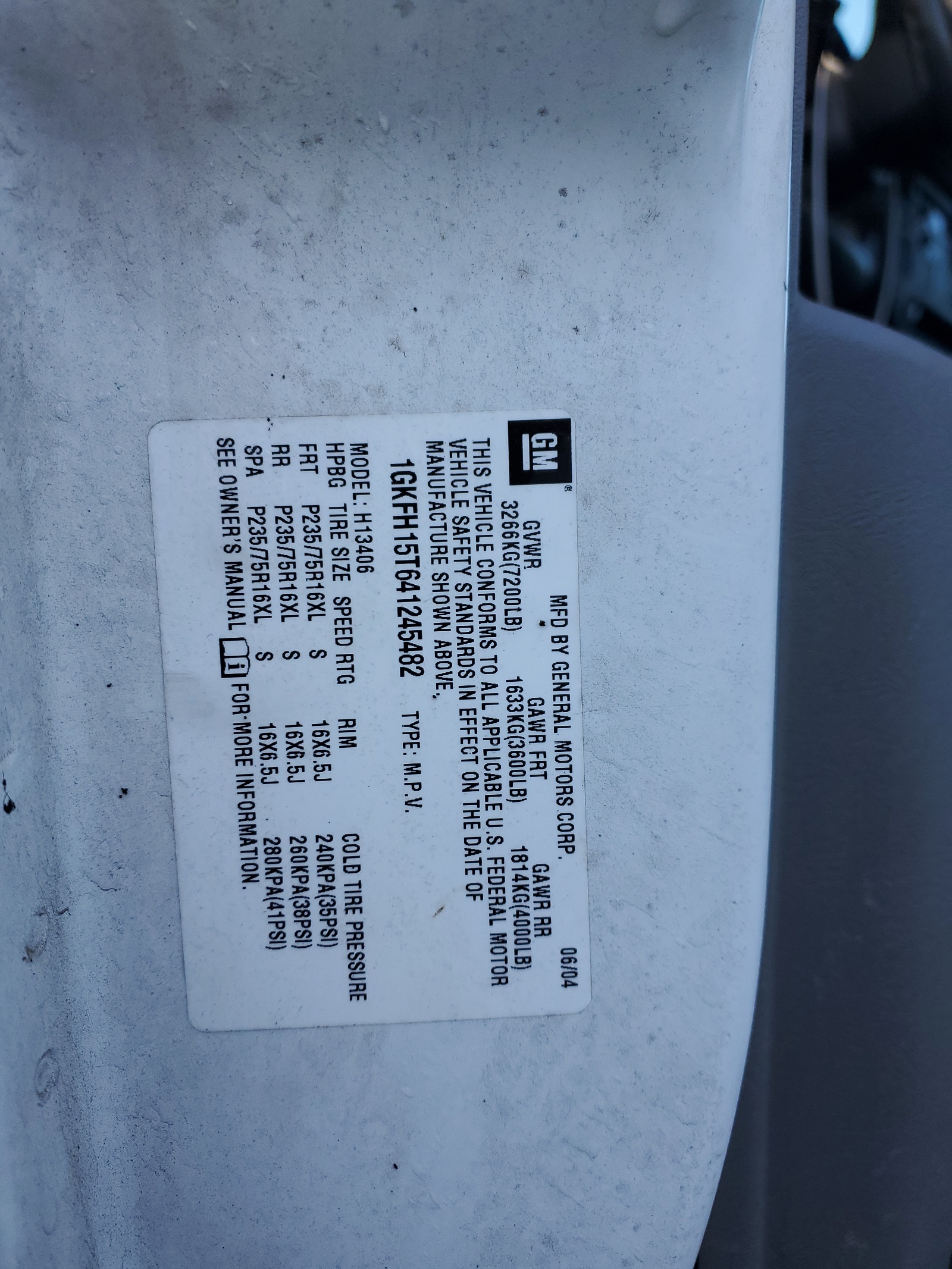 1GKFH15T641245482 2004 GMC Savana G1500