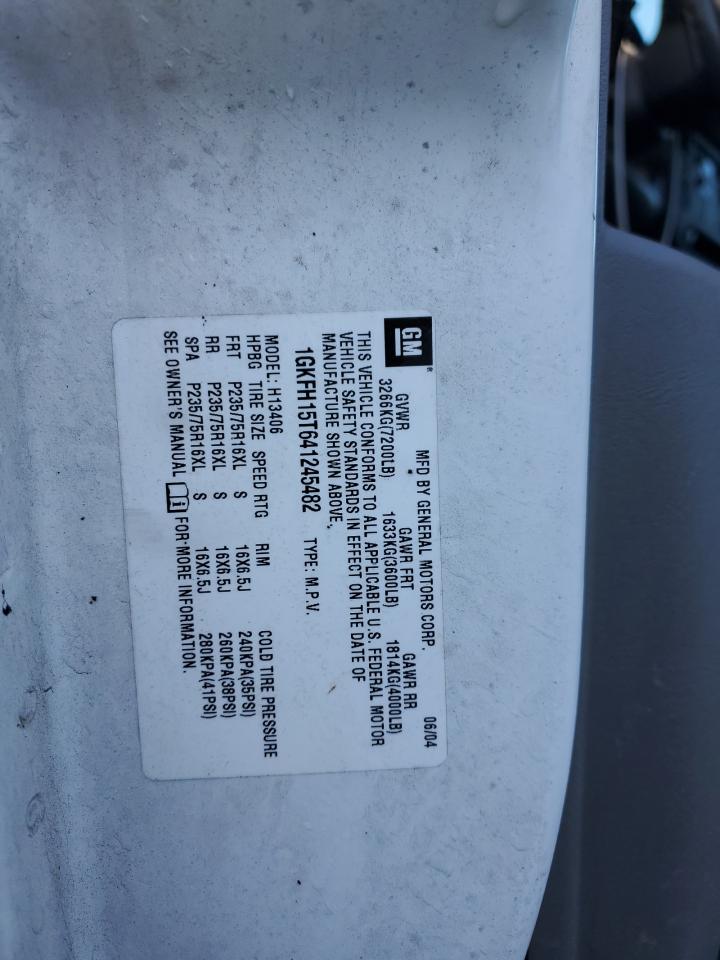 2004 GMC Savana G1500 VIN: 1GKFH15T641245482 Lot: 41996654