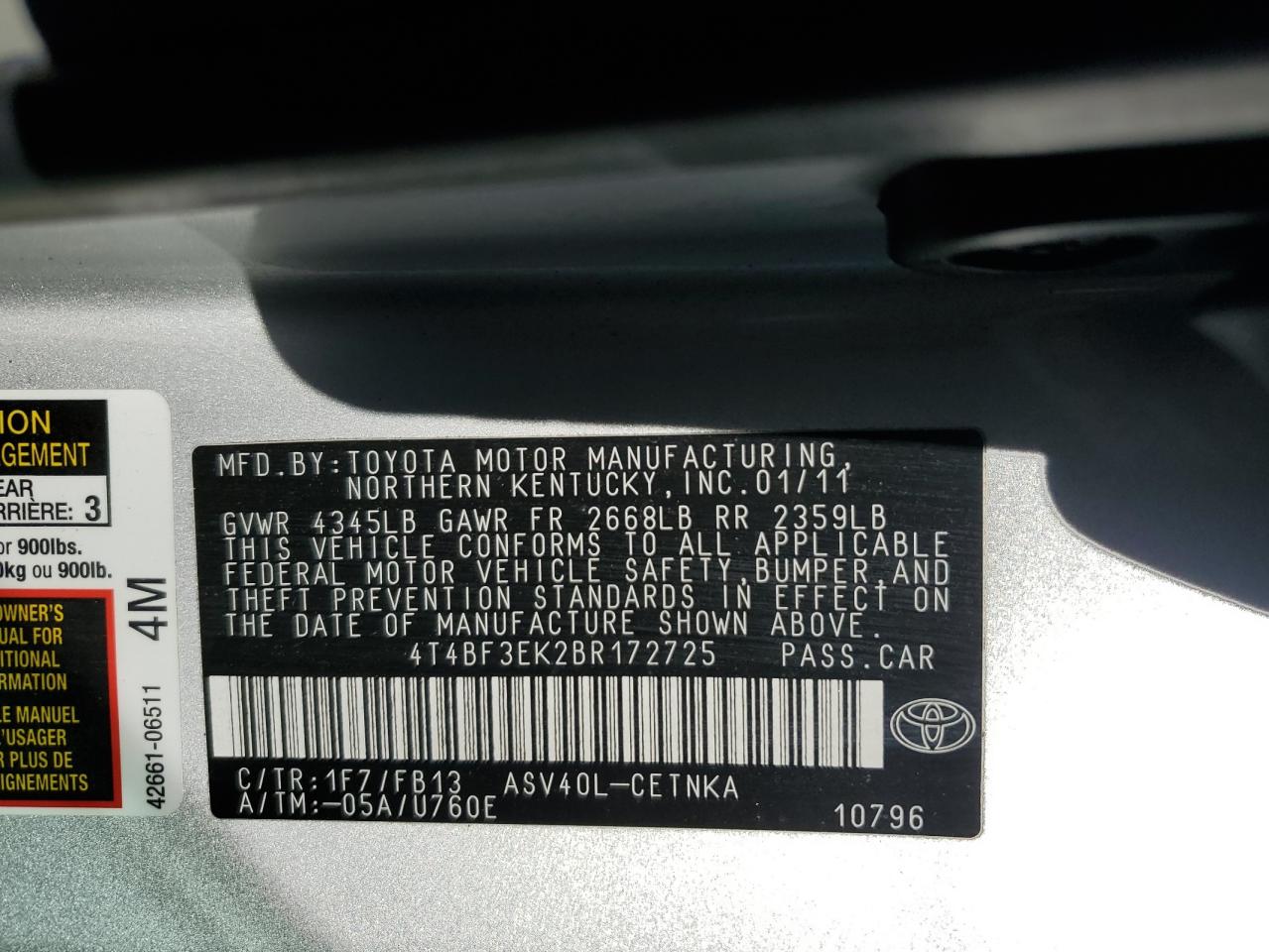 4T4BF3EK2BR172725 2011 Toyota Camry Base