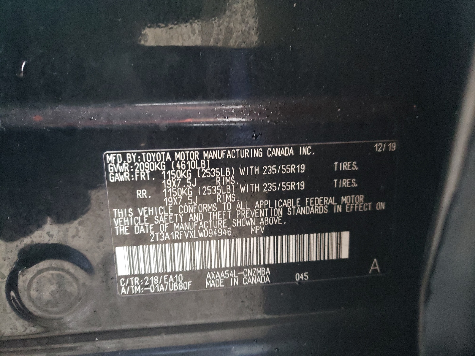 2T3A1RFVXLW094946 2020 Toyota Rav4 Xle Premium