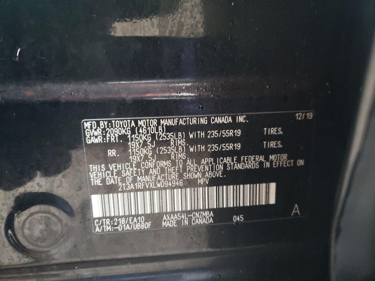 2020 Toyota Rav4 Xle Premium VIN: 2T3A1RFVXLW094946 Lot: 40963594