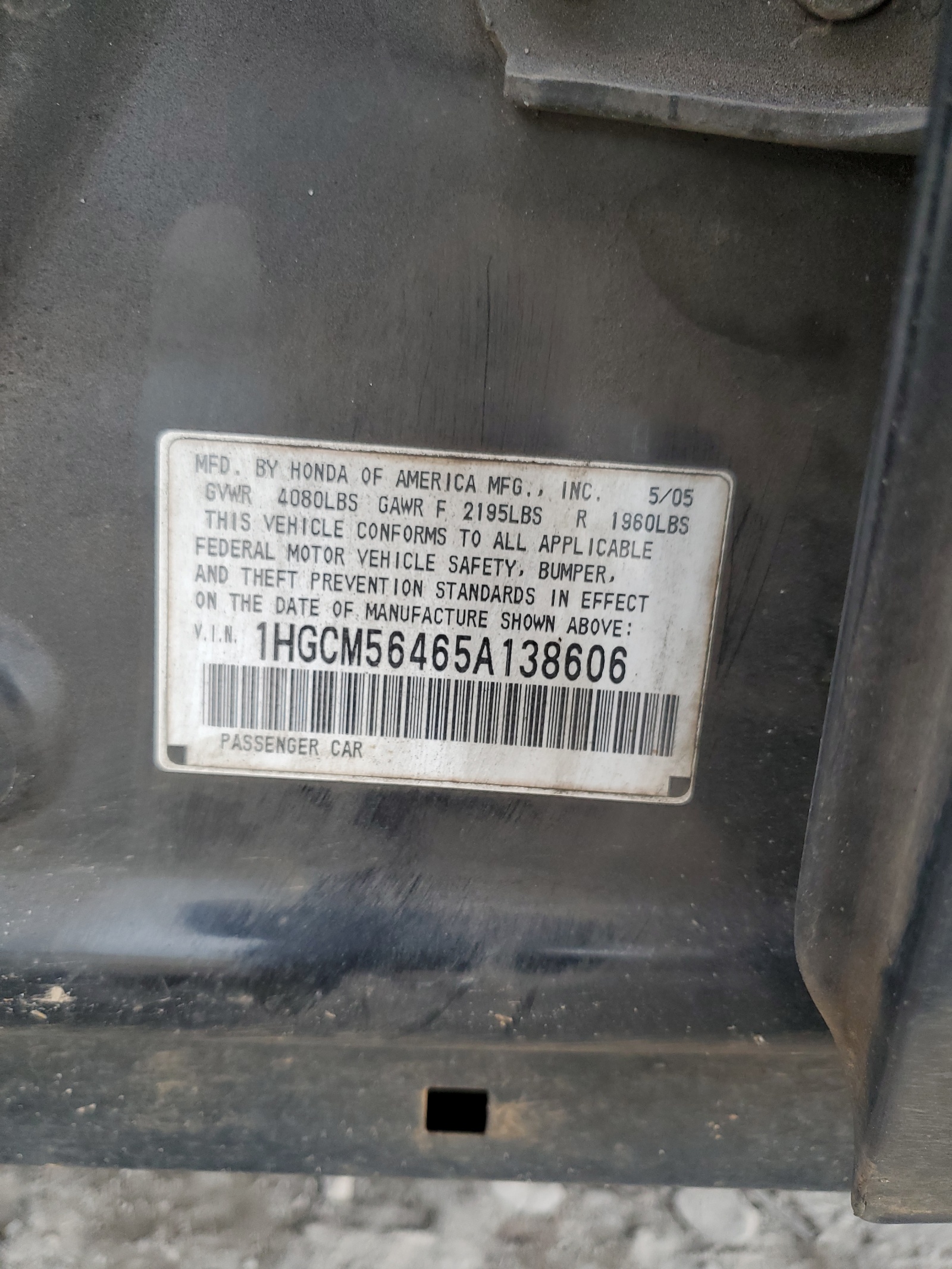 1HGCM56465A138606 2005 Honda Accord Lx