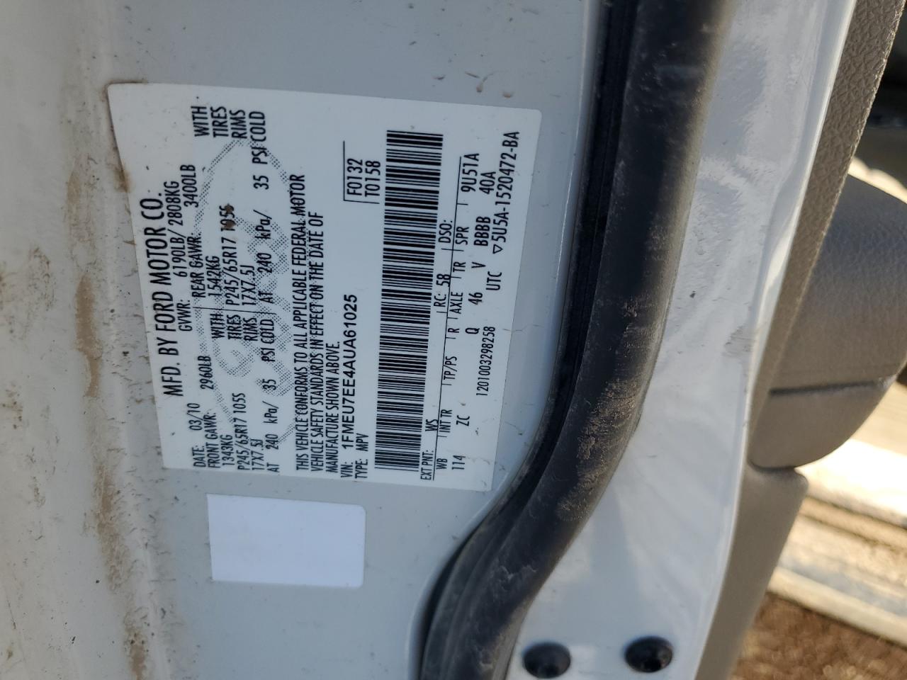 2010 Ford Explorer Eddie Bauer VIN: 1FMEU7EE4AUA61025 Lot: 41906554