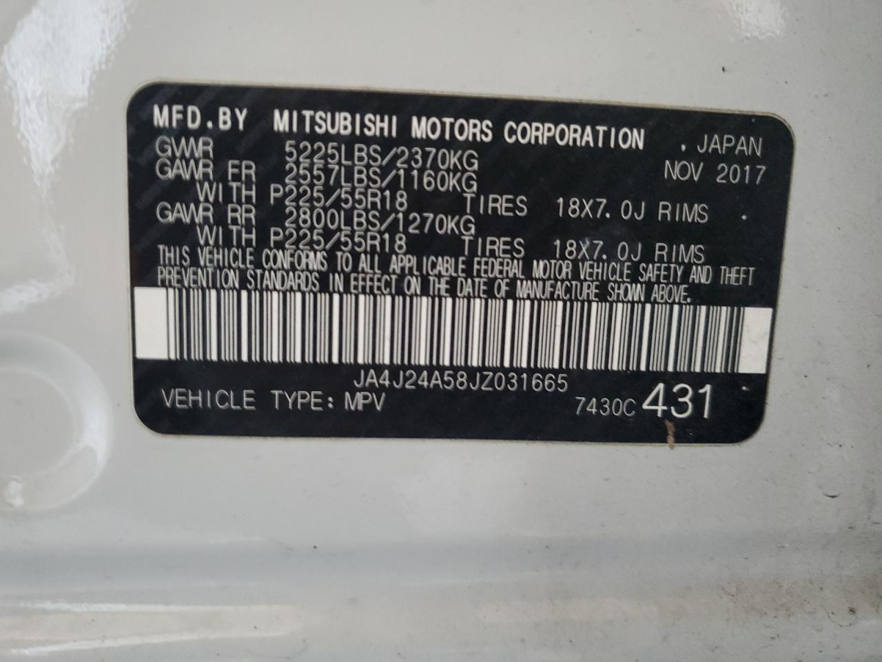 2018 Mitsubishi Outlander Se VIN: JA4J24A58JZ031665 Lot: 42604964