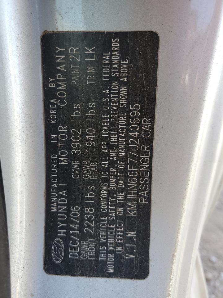 2007 Hyundai Tiburon Gt VIN: KMHHN66F77U240695 Lot: 61597894