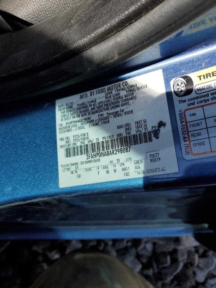 2010 Ford Fusion Se VIN: 3FAHP0HA8AR298087 Lot: 44528874