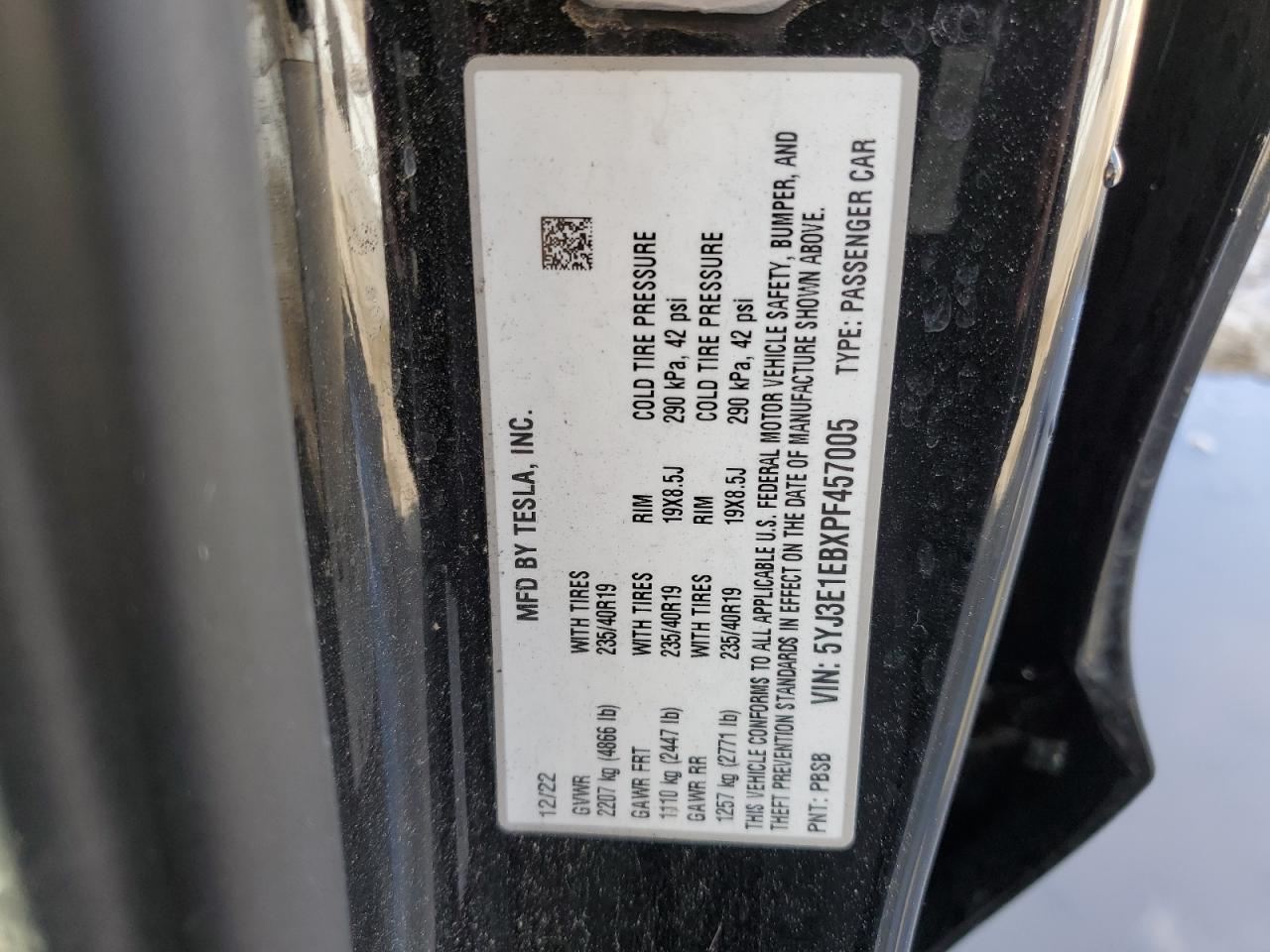 5YJ3E1EBXPF457005 2023 Tesla Model 3