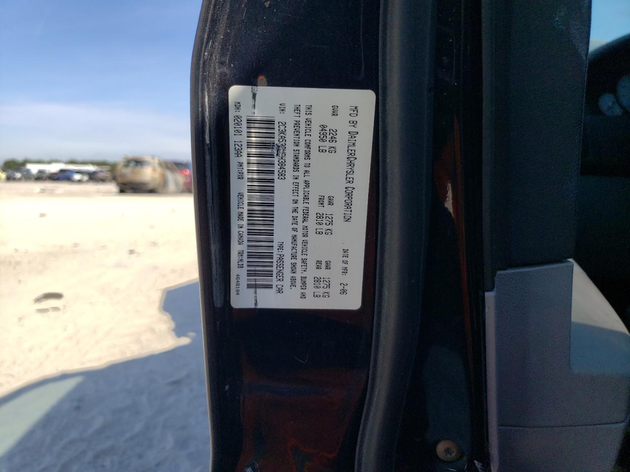 2006 Chrysler 300 Touring VIN: 2C3KA53GX6H384583 Lot: 59200354