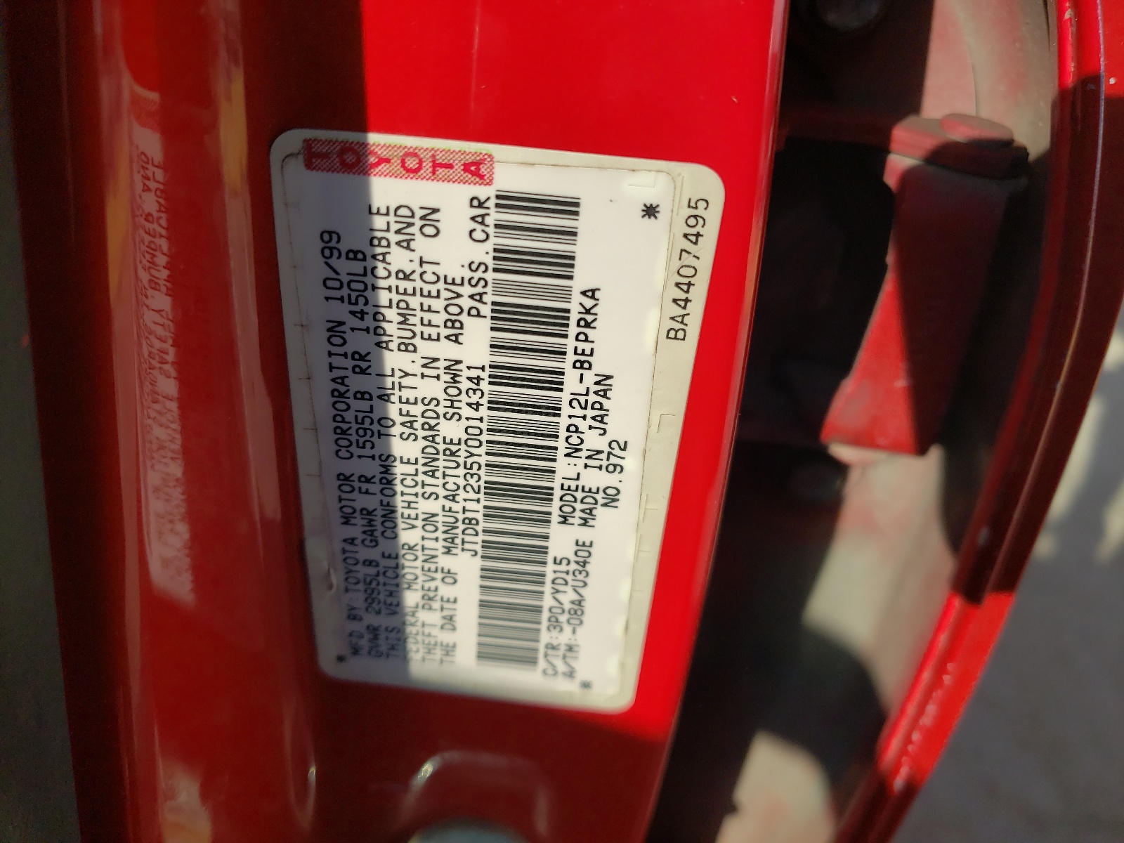 JTDBT1235Y0014341 2000 Toyota Echo