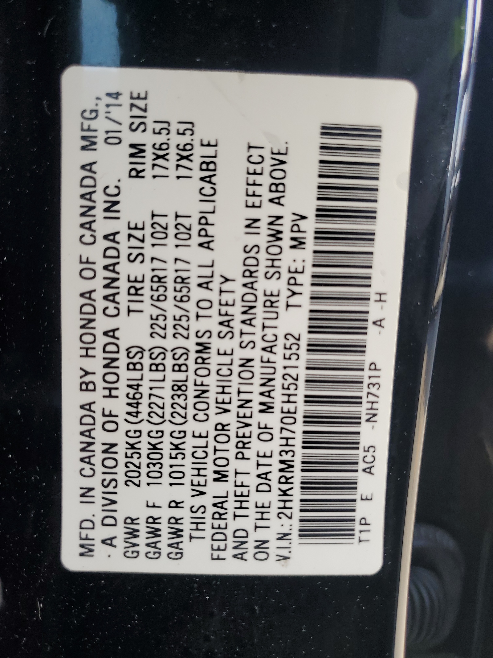 2HKRM3H70EH521552 2014 Honda Cr-V Exl
