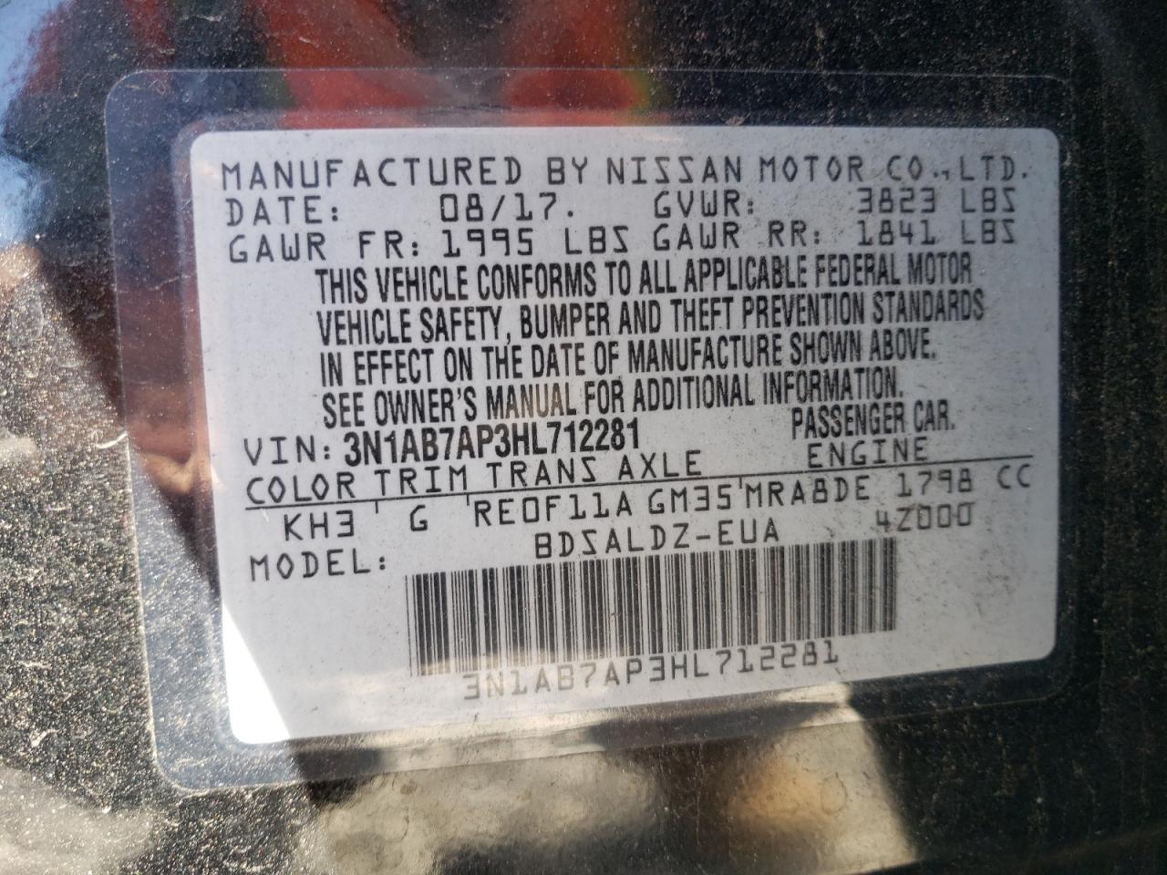 3N1AB7AP3HL712281 2017 Nissan Sentra S