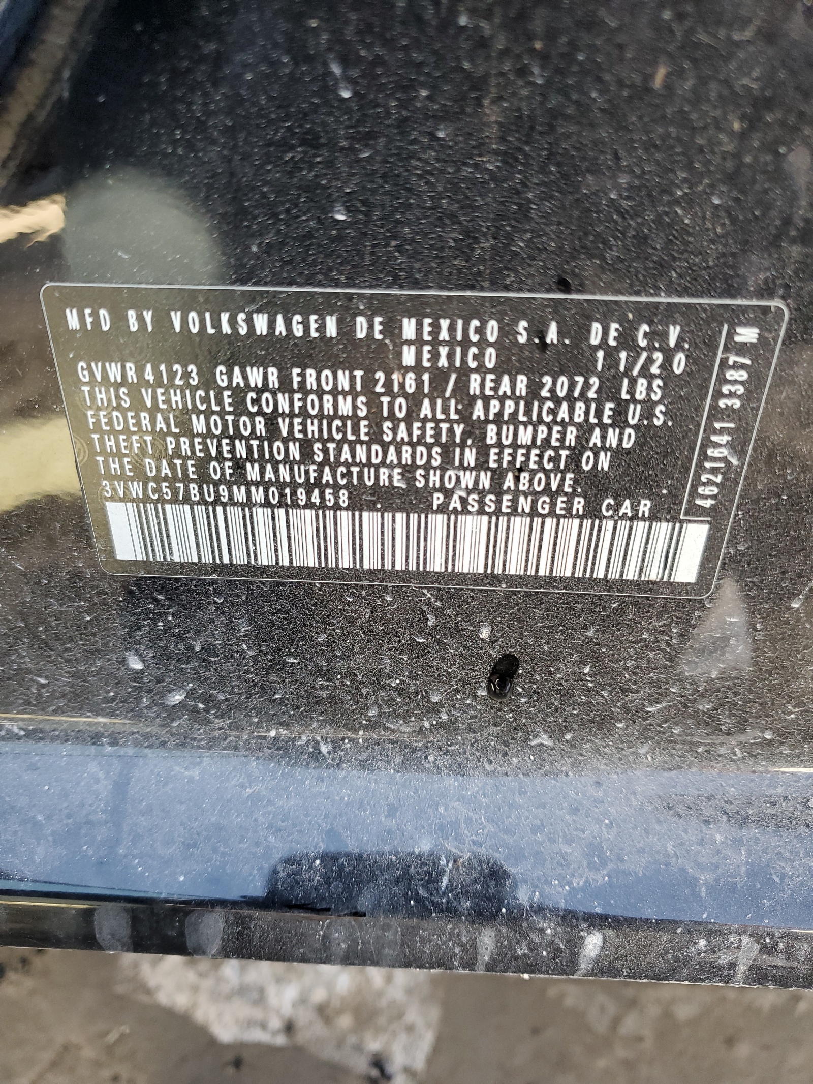 3VWC57BU9MM019458 2021 Volkswagen Jetta S