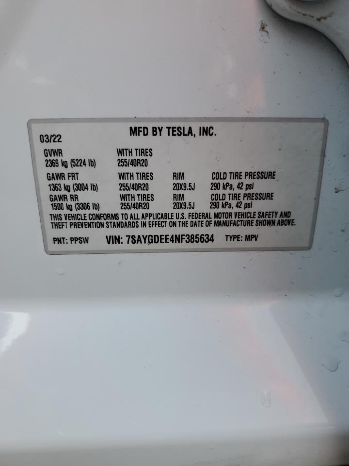 2022 Tesla Model Y VIN: 7SAYGDEE4NF385634 Lot: 41278824