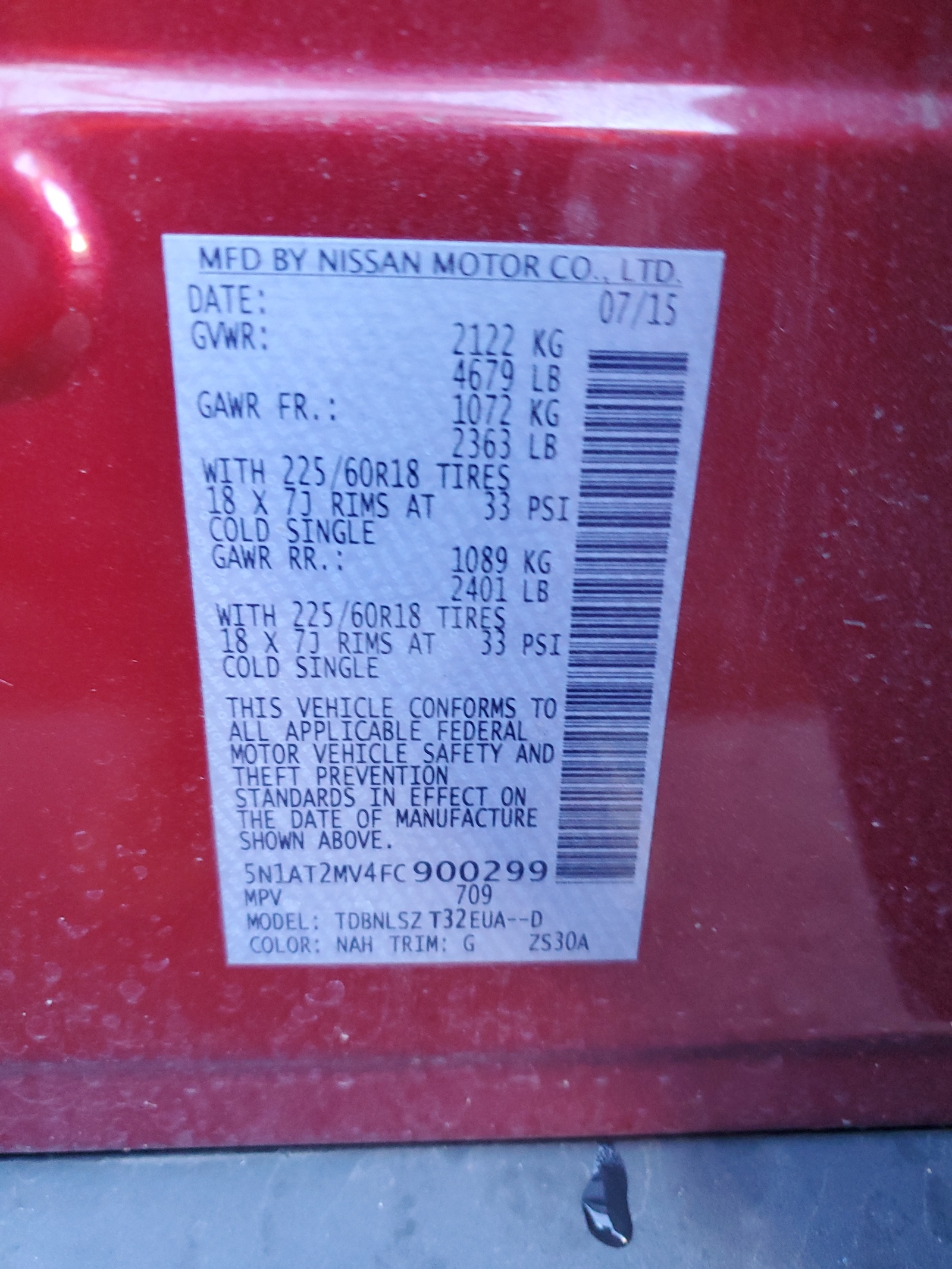 5N1AT2MV4FC900299 2015 Nissan Rogue S