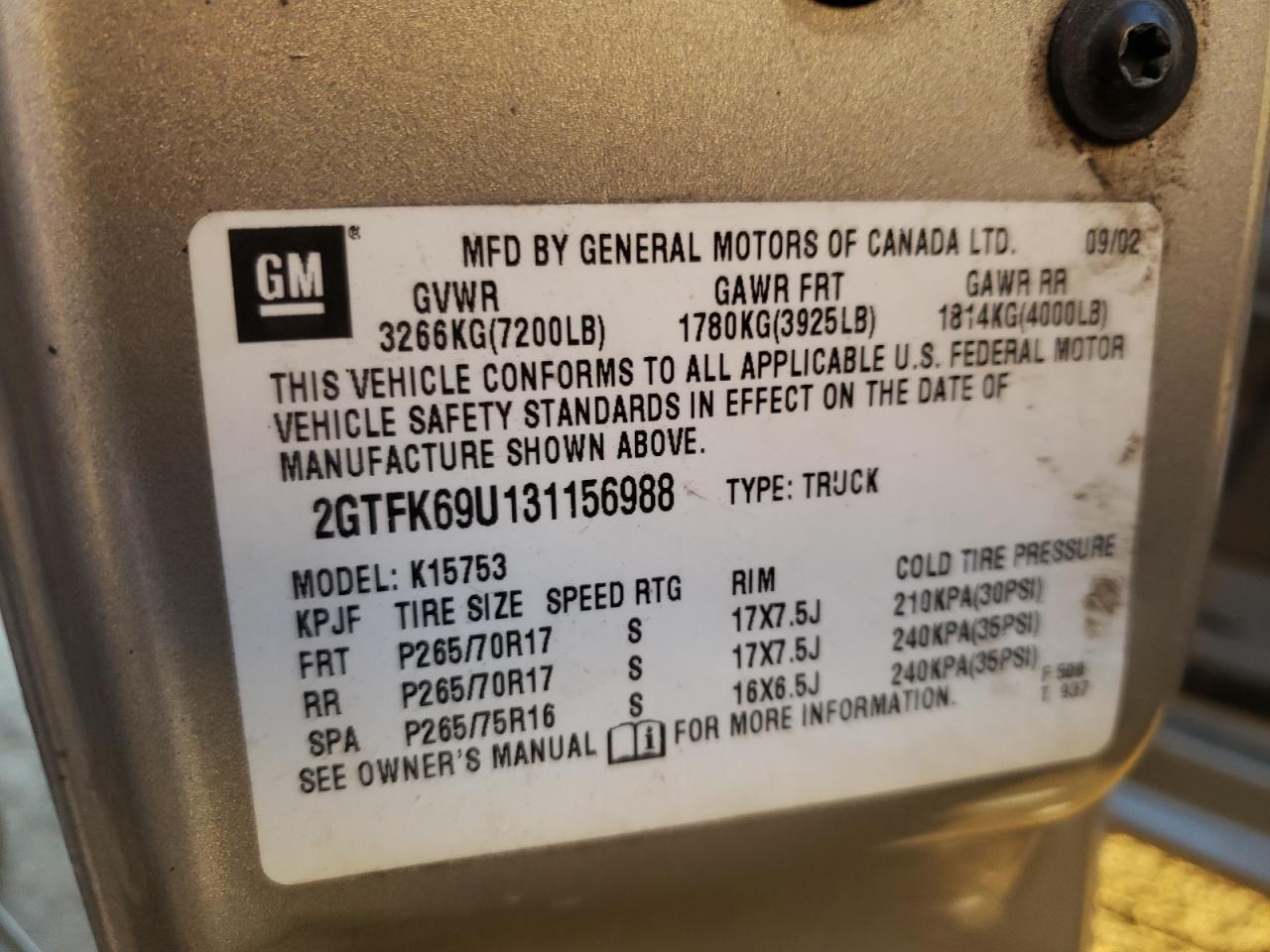 2GTFK69U131156988 2003 GMC Sierra K1500 Denali