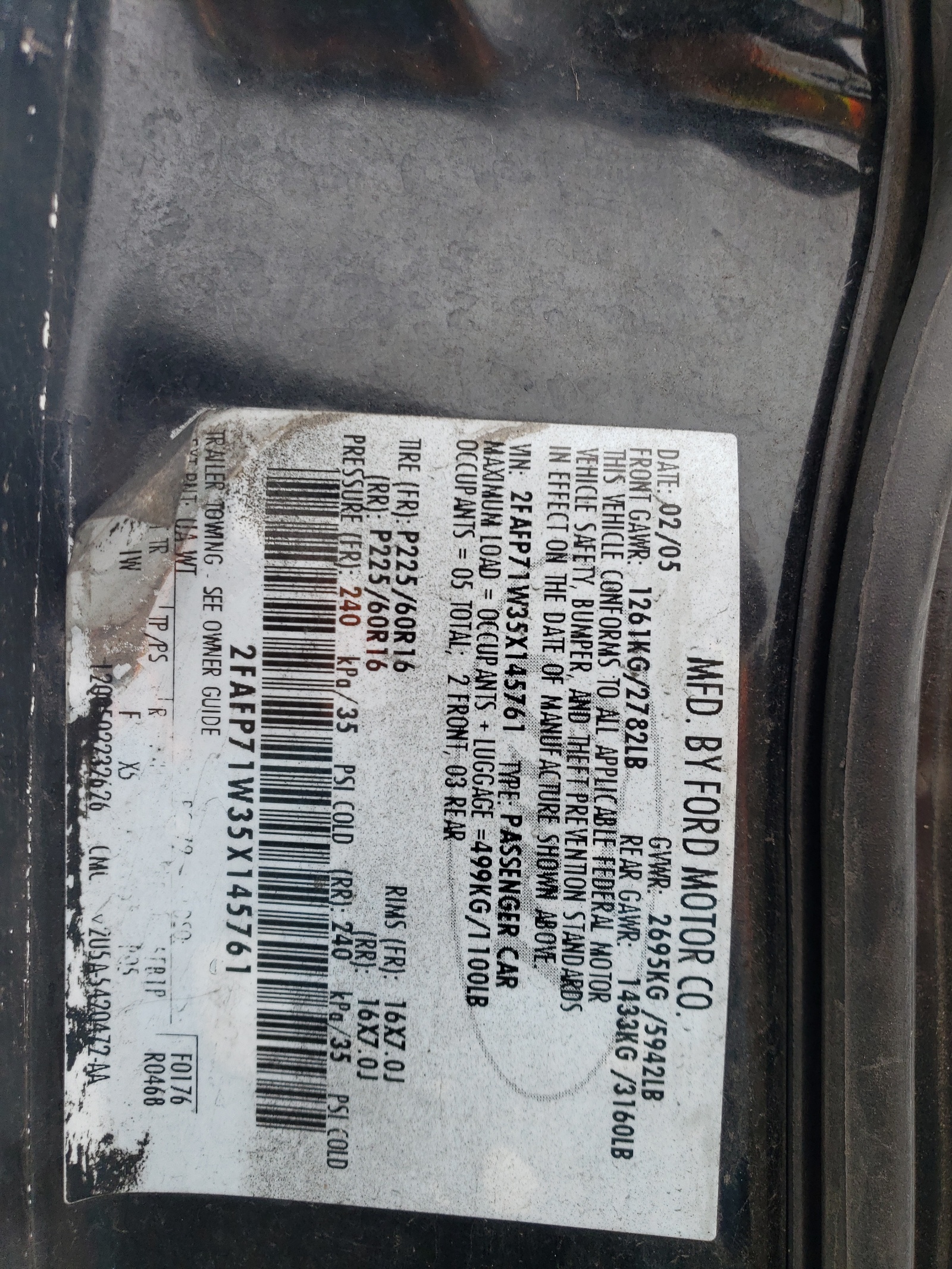 2FAFP71W35X145761 2005 Ford Crown Victoria Police Interceptor