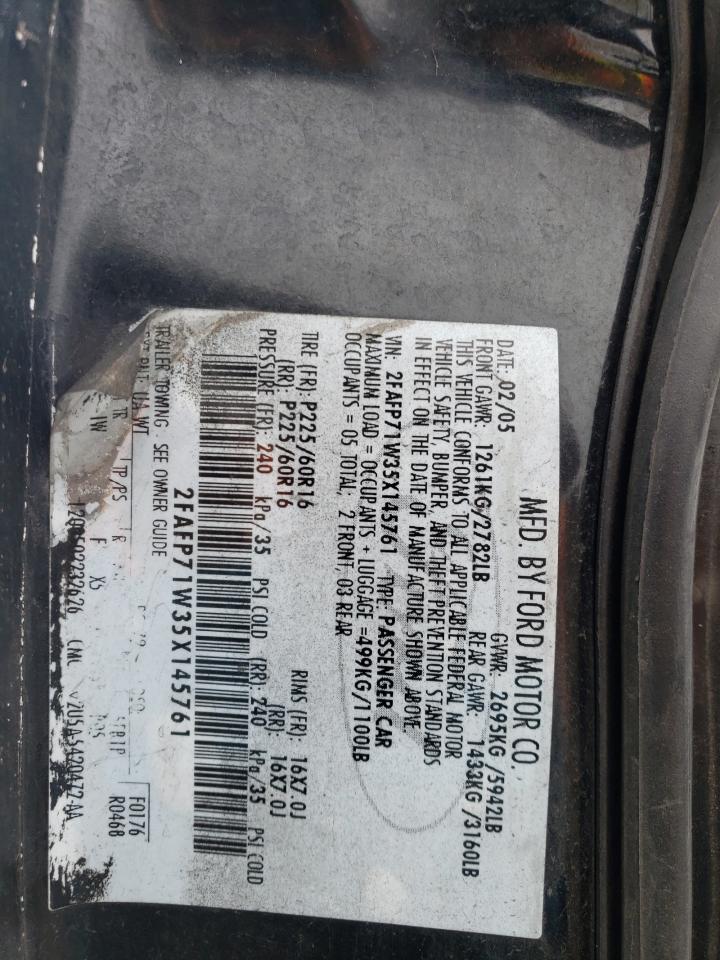 2005 Ford Crown Victoria Police Interceptor VIN: 2FAFP71W35X145761 Lot: 41141184