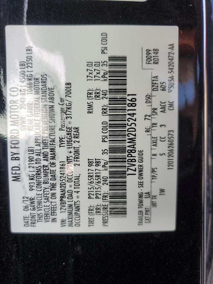 2013 Ford Mustang VIN: 1ZVBP8AM2D5241861 Lot: 43470754