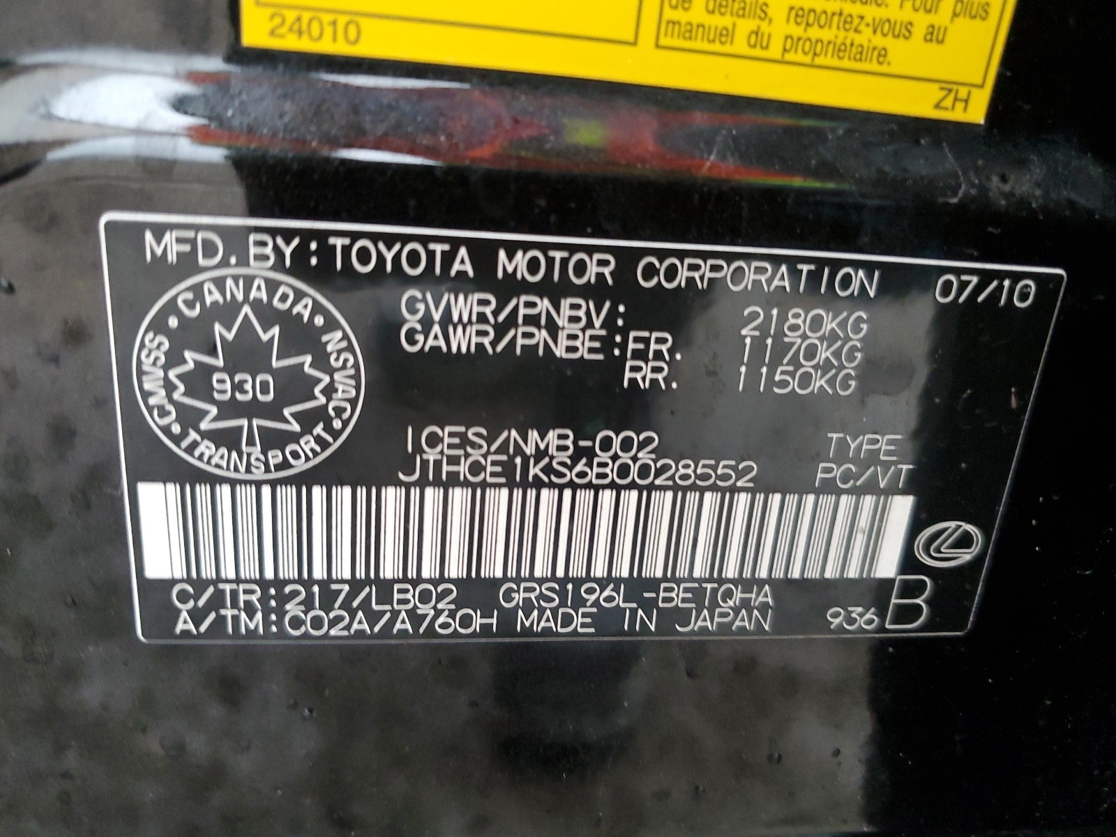 JTHCE1KS6B0028552 2011 Lexus Gs 350