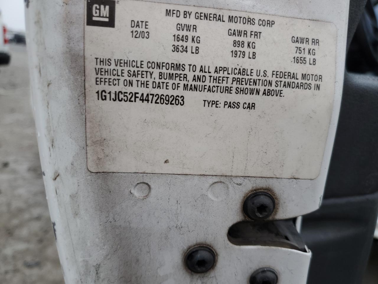 2004 Chevrolet Cavalier VIN: 1G1JC52F447269263 Lot: 56791454
