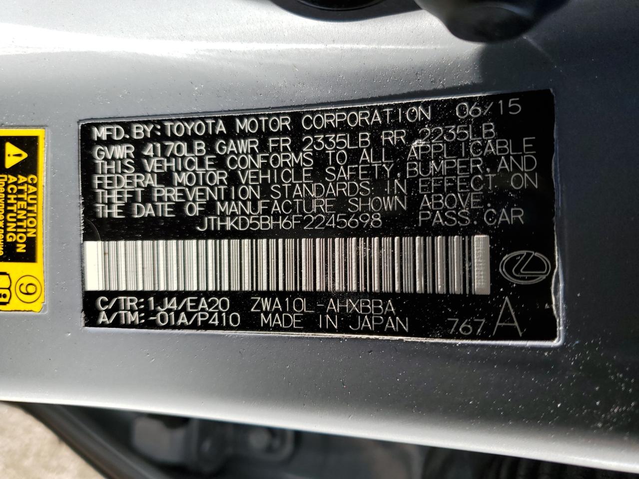 JTHKD5BH6F2245698 2015 Lexus Ct 200