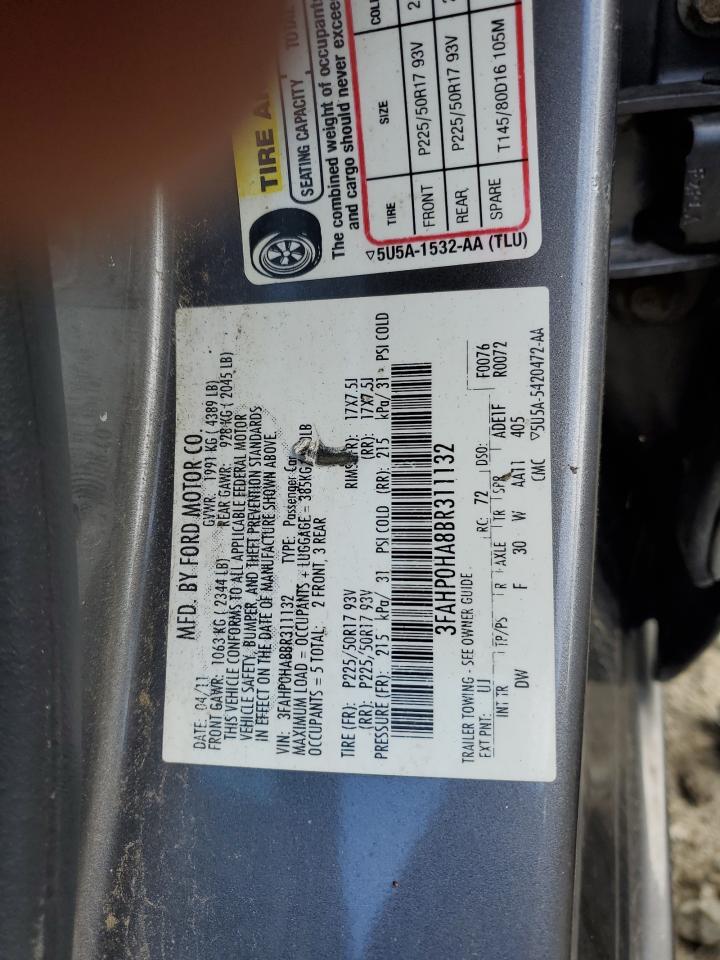 2011 Ford Fusion Se VIN: 3FAHP0HA8BR311132 Lot: 44478434