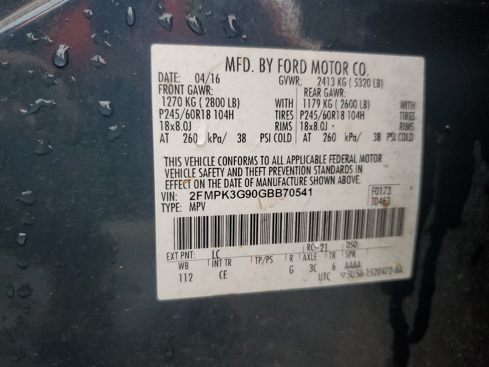 2FMPK3G90GBB70541 2016 Ford Edge Se