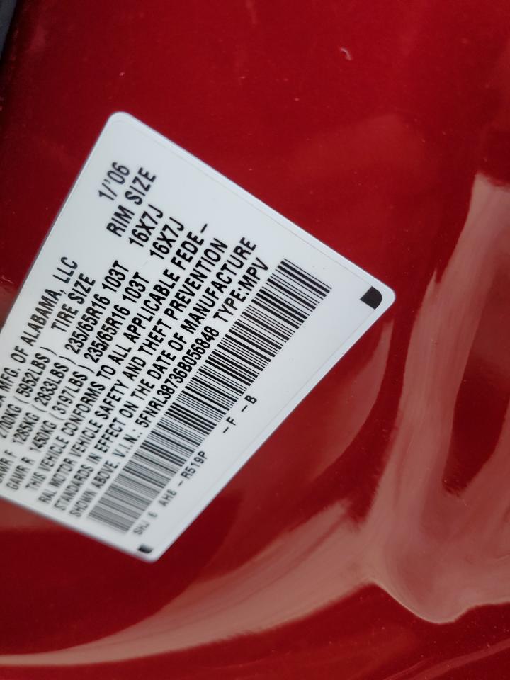 2006 Honda Odyssey Exl VIN: 5FNRL38736B056848 Lot: 64786824