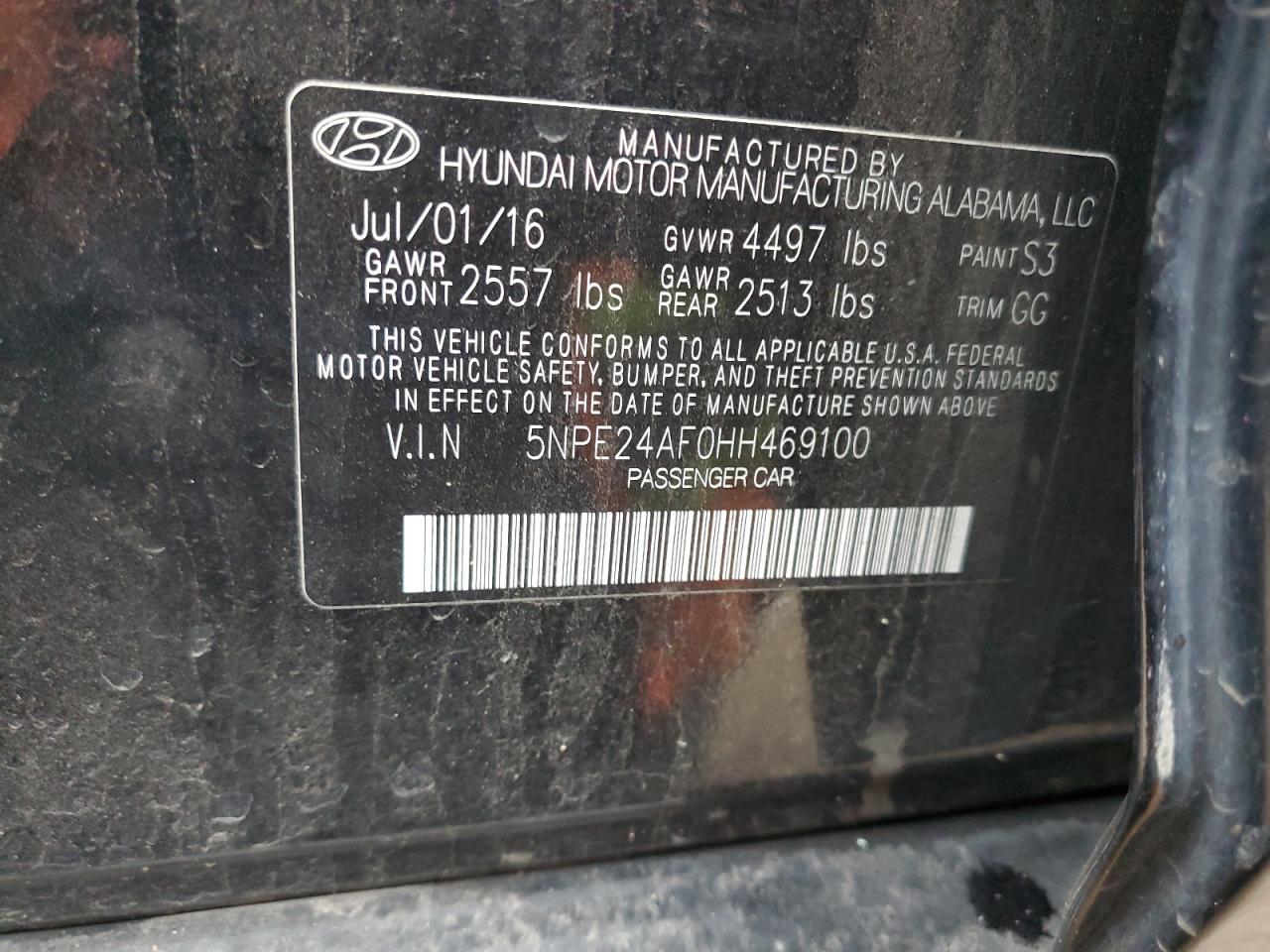 5NPE24AF0HH469100 2017 Hyundai Sonata Se