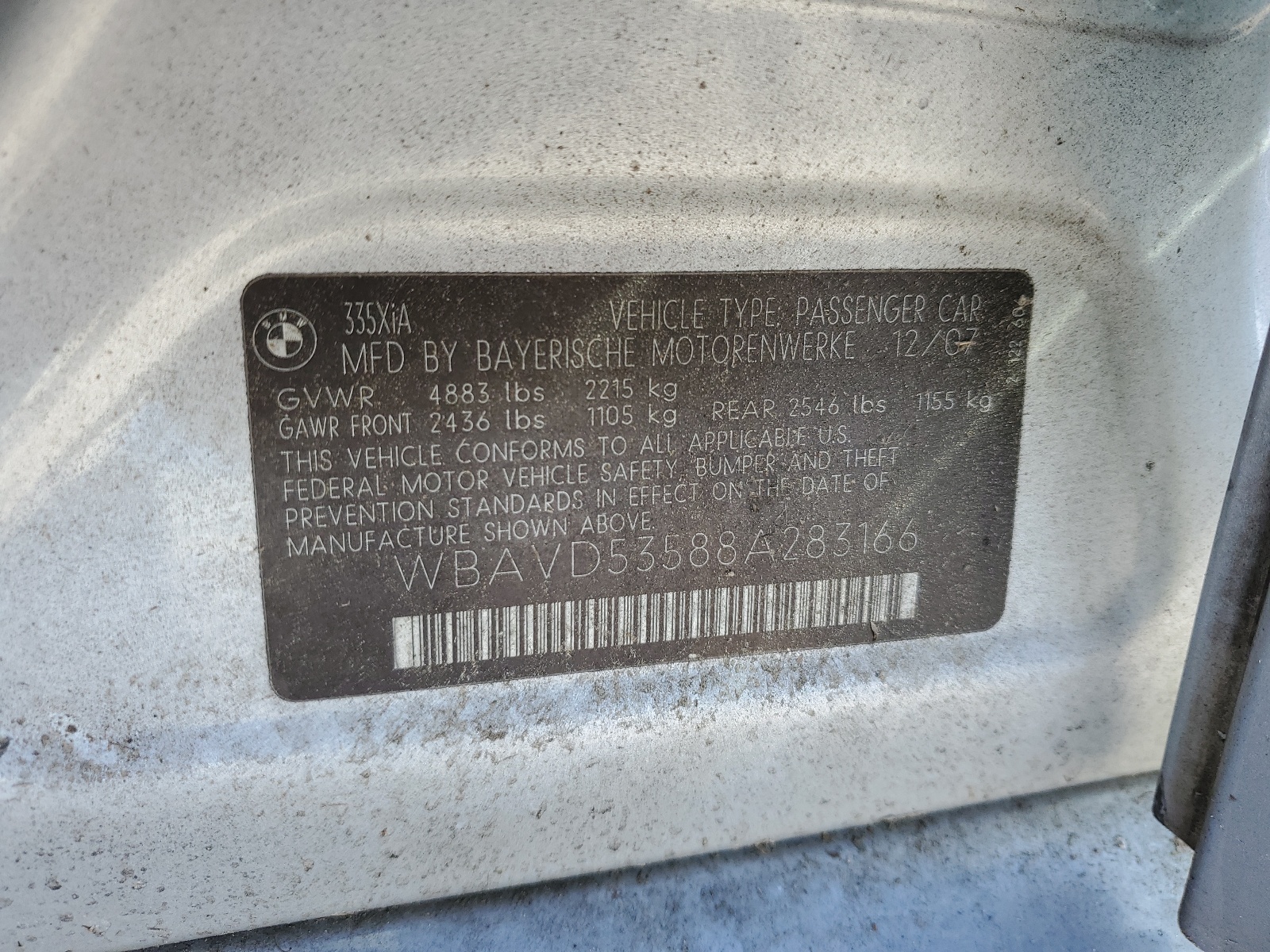 WBAVD53588A283166 2008 BMW 335 Xi