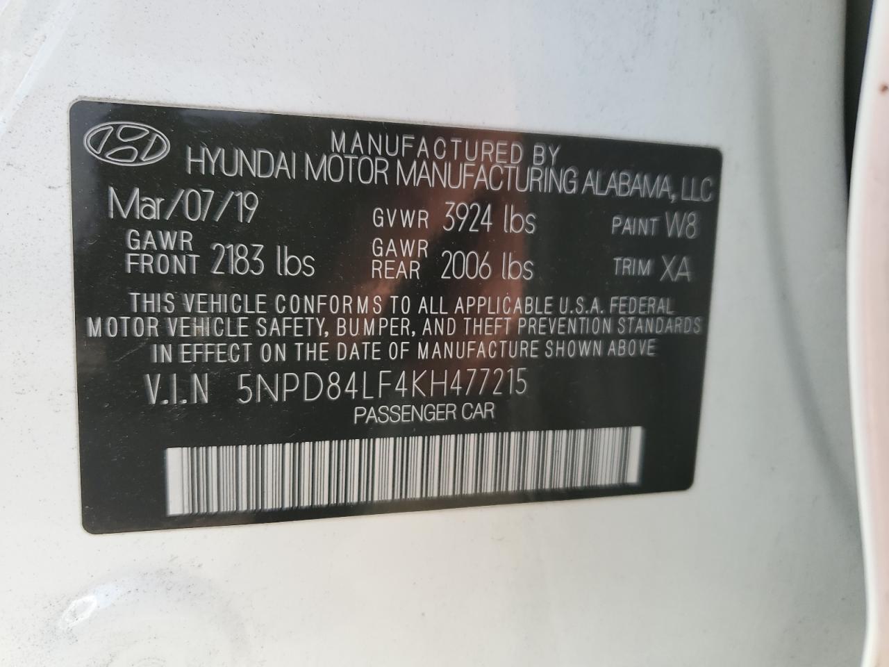 5NPD84LF4KH477215 2019 Hyundai Elantra Sel