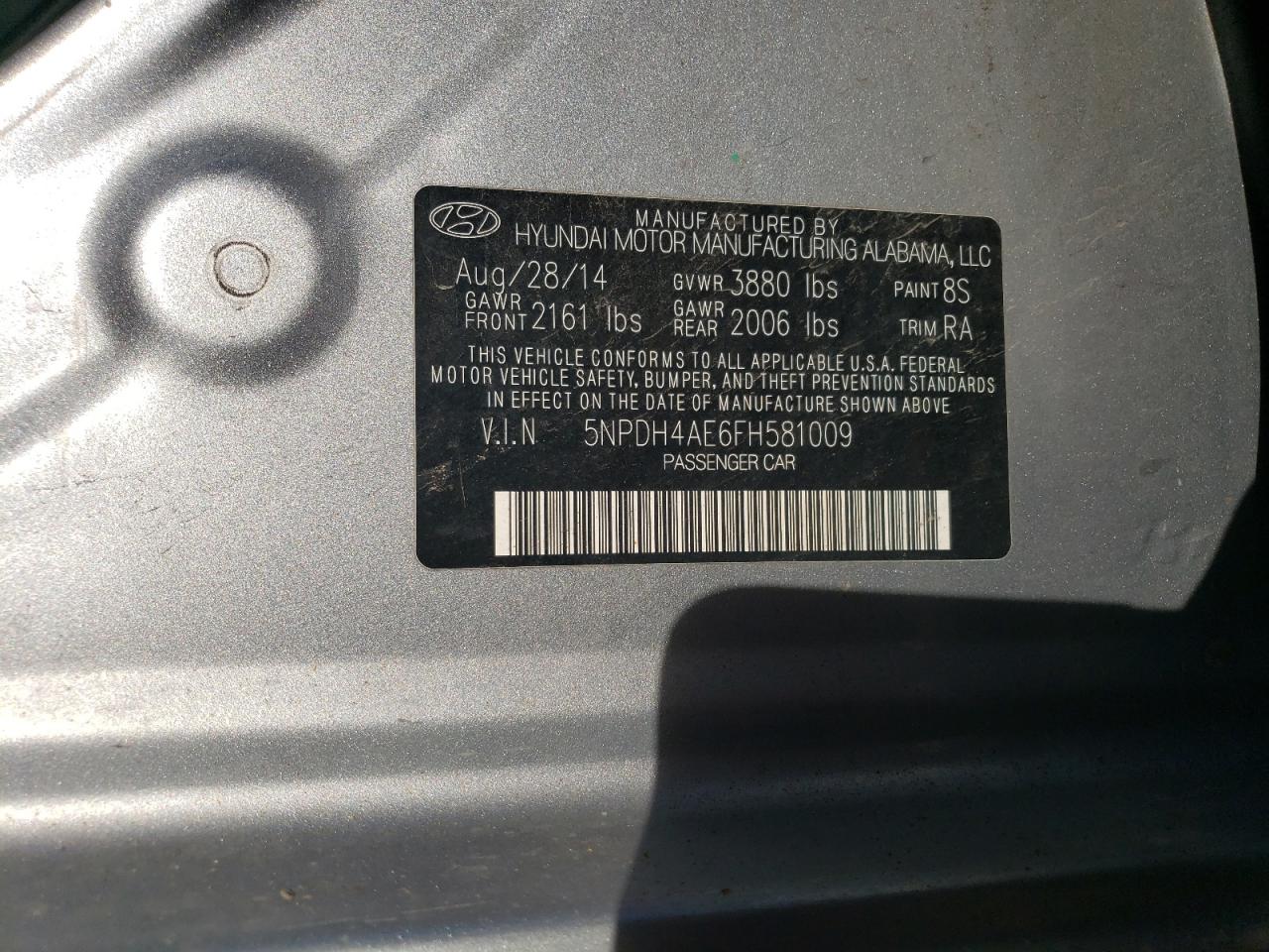 5NPDH4AE6FH581009 2015 HYUNDAI ELANTRA - Image 12