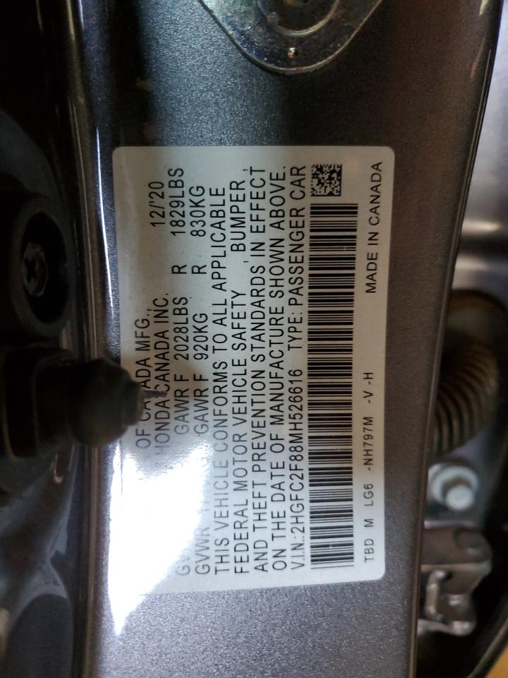 2021 Honda Civic Sport VIN: 2HGFC2F88MH526616 Lot: 41892814