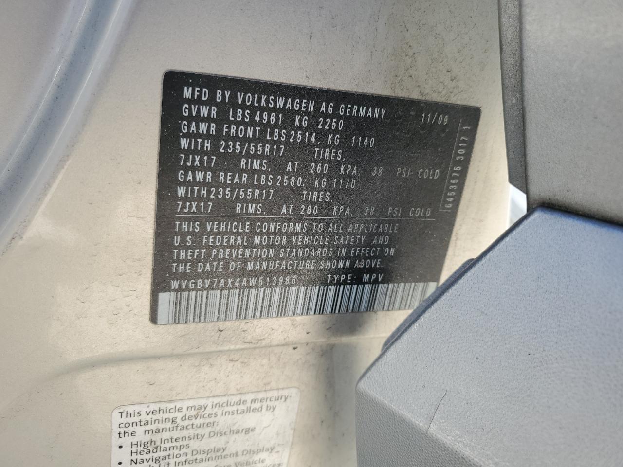 2010 Volkswagen Tiguan Se VIN: WVGBV7AX4AW513986 Lot: 41639734