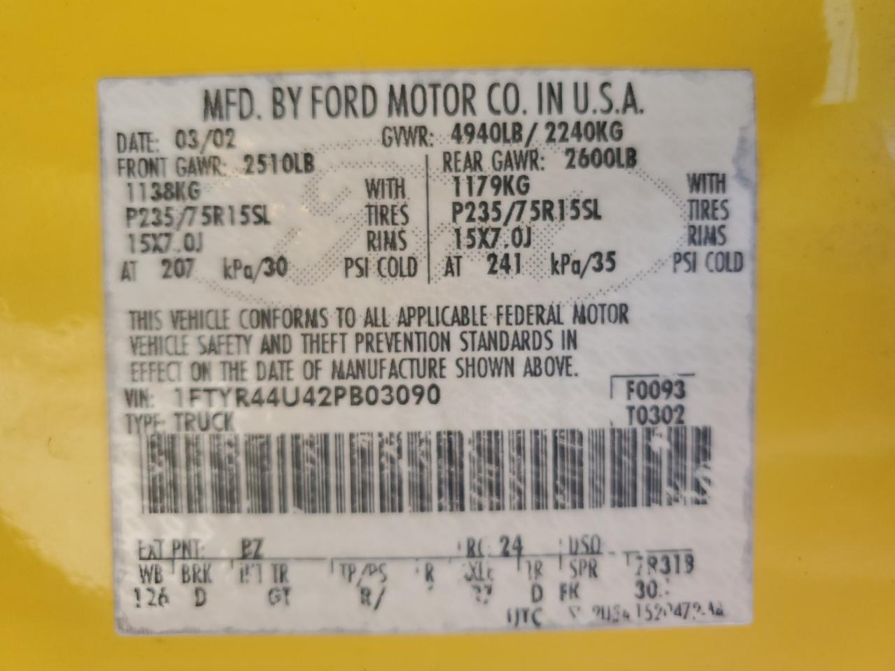 2002 Ford Ranger Super Cab VIN: 1FTYR44U42PB03090 Lot: 81472844