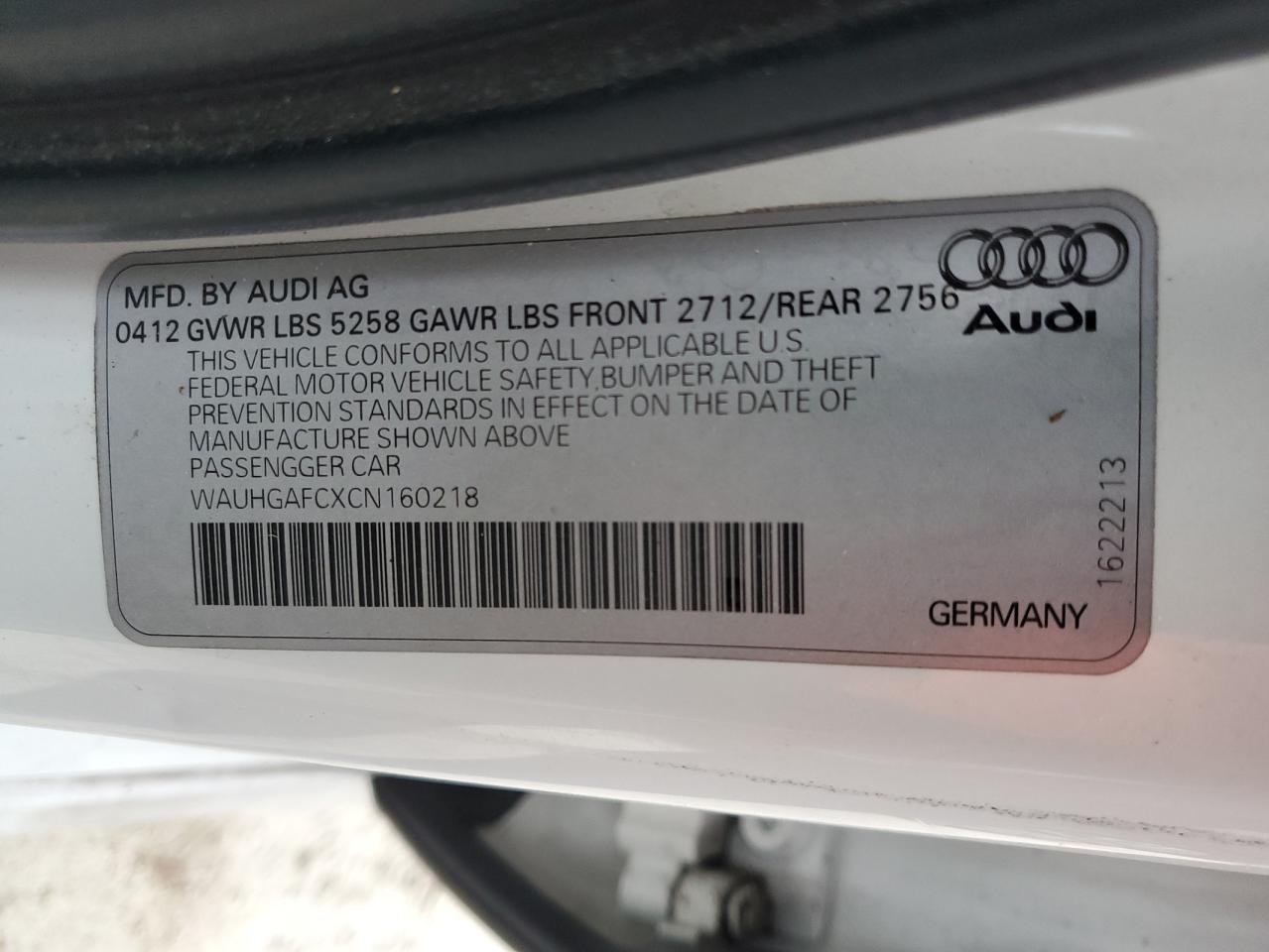 2012 Audi A6 Prestige VIN: WAUHGAFCXCN160218 Lot: 42058214