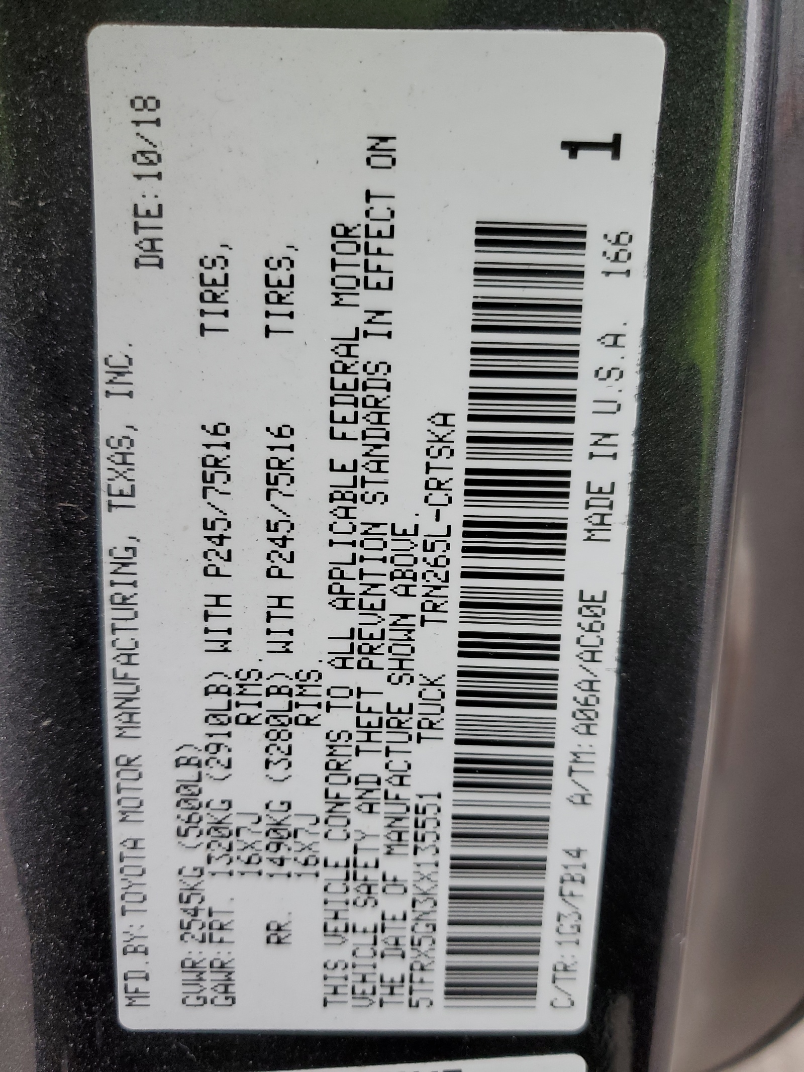 5TFRX5GN3KX135551 2019 Toyota Tacoma Access Cab