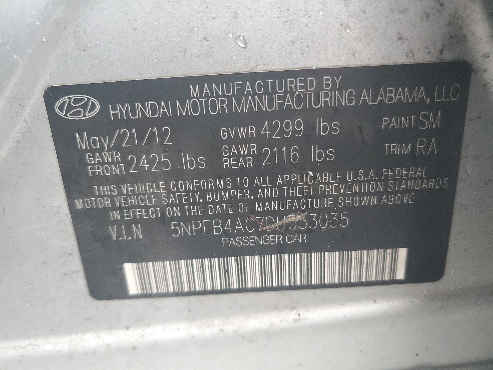 5NPEB4AC7DH533035 2013 Hyundai Sonata Gls