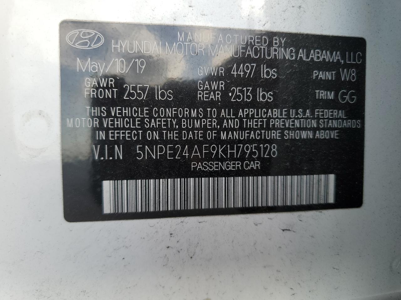 5NPE24AF9KH795128 2019 Hyundai Sonata Se