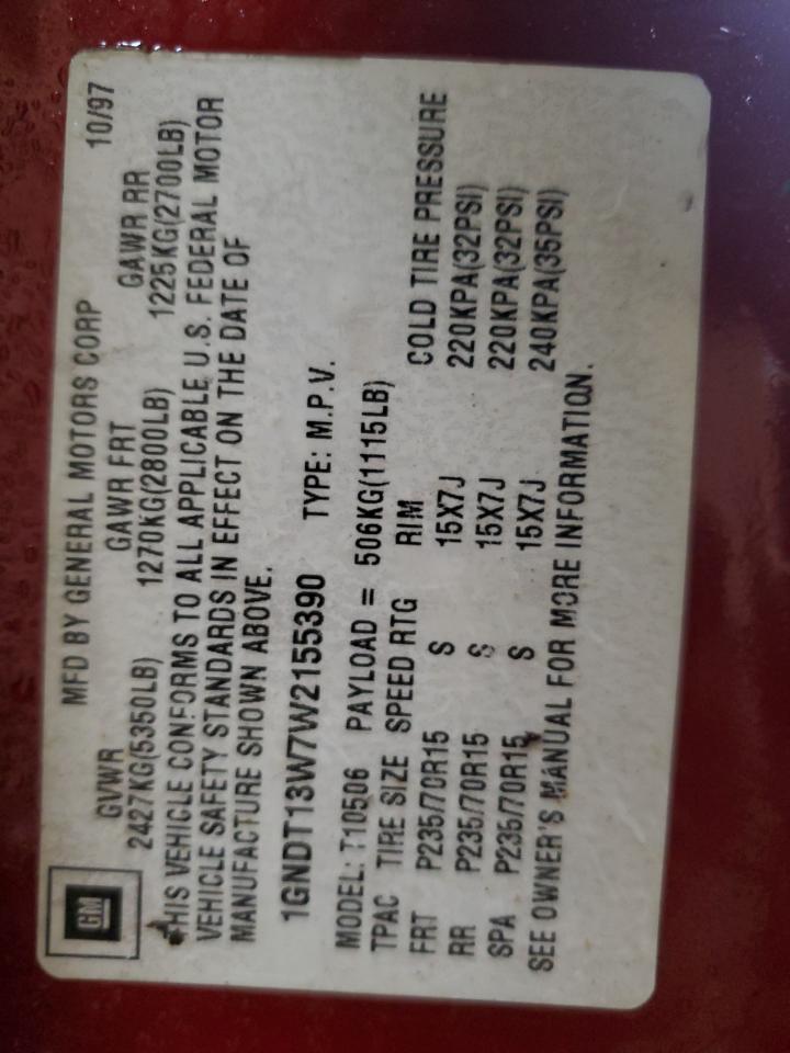 1998 Chevrolet Blazer VIN: 1GNDT13W7W2155390 Lot: 44710654