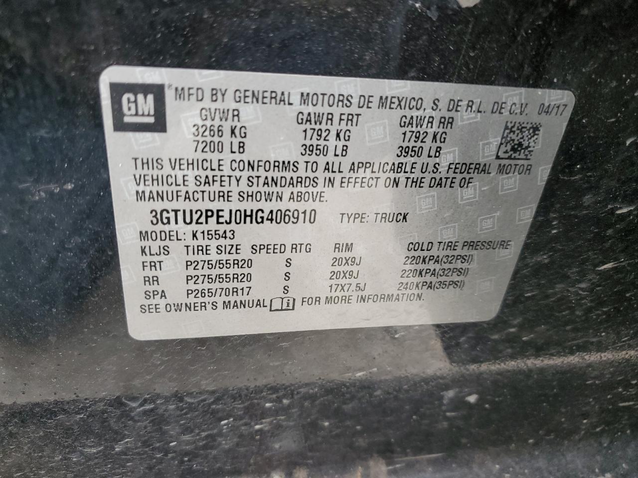 3GTU2PEJ0HG406910 2017 GMC Sierra K1500 Denali