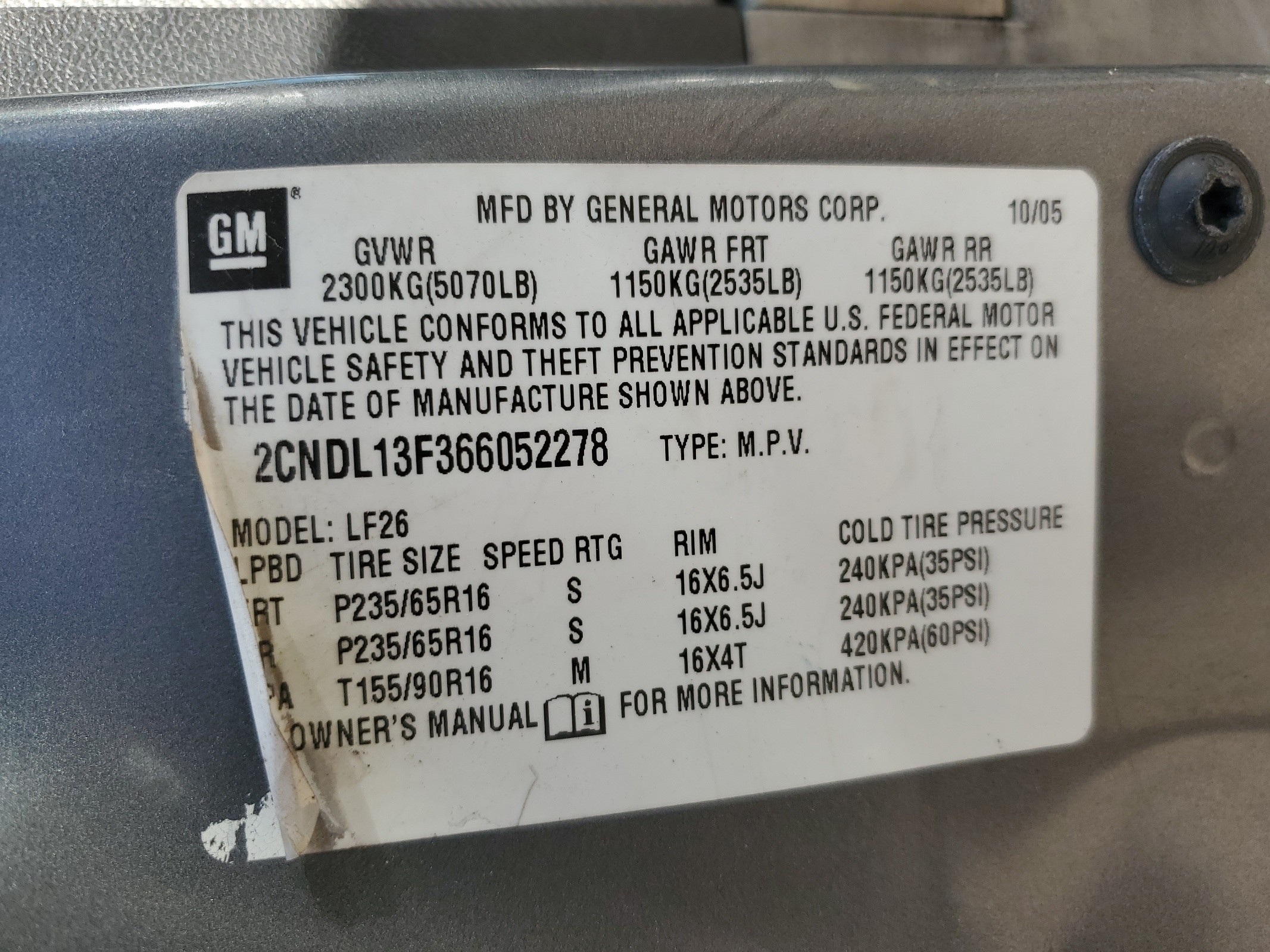 2CNDL13F366052278 2006 Chevrolet Equinox Ls
