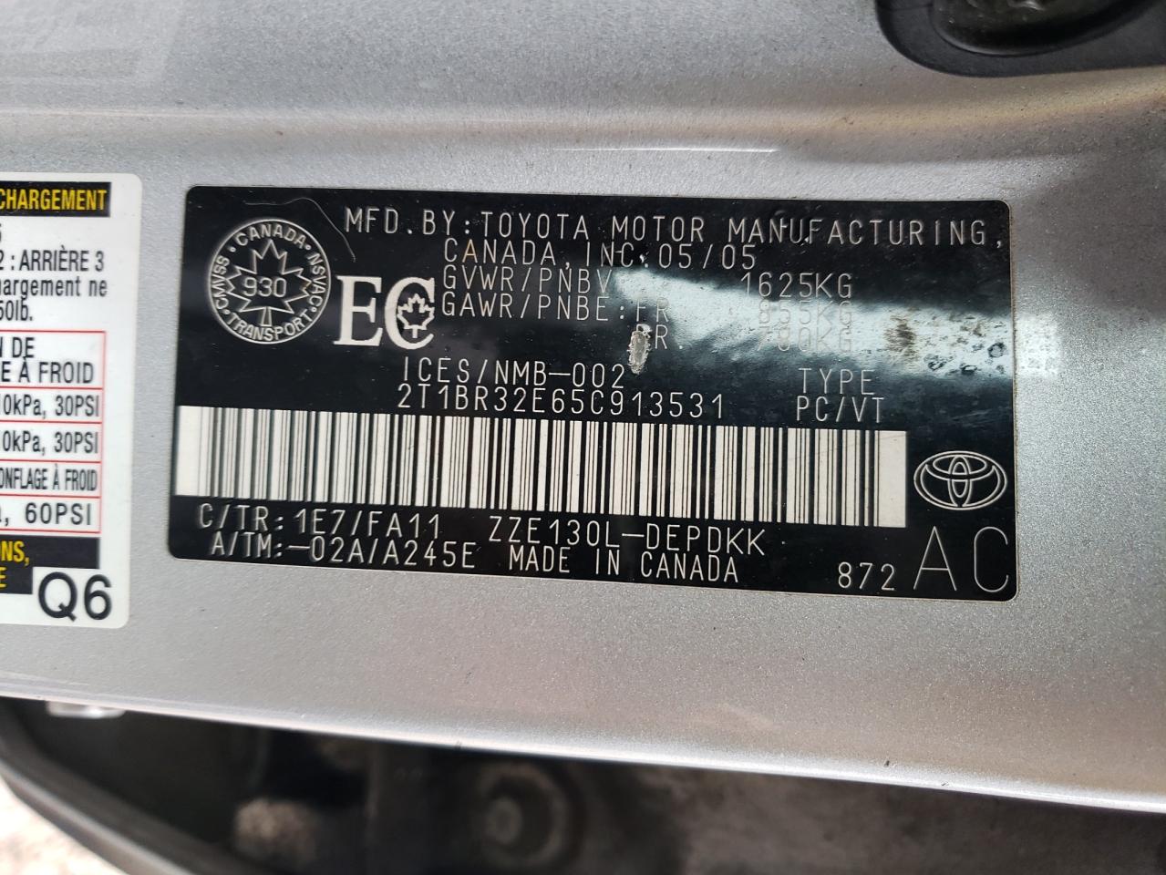 2005 Toyota Corolla Ce VIN: 2T1BR32E65C913531 Lot: 41175914