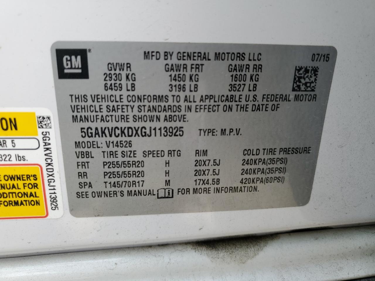 5GAKVCKDXGJ113925 2016 Buick Enclave