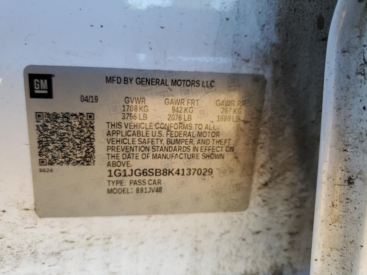 2019 Chevrolet Sonic VIN: 1G1JG6SB8K4137029 Lot: 43850554