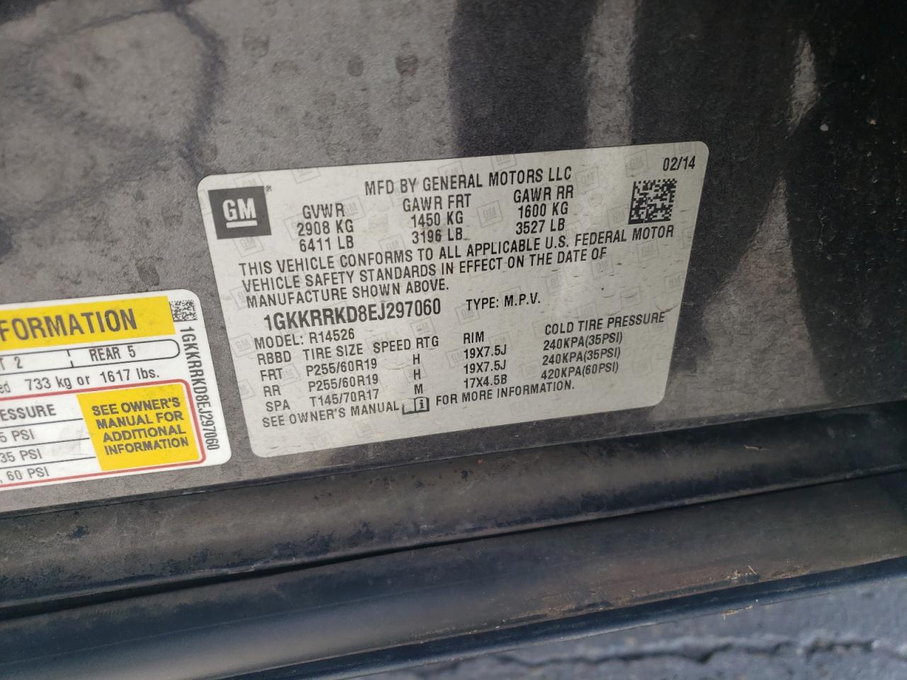 2014 GMC Acadia Slt-1 VIN: 1GKKRRKD8EJ297060 Lot: 53584294