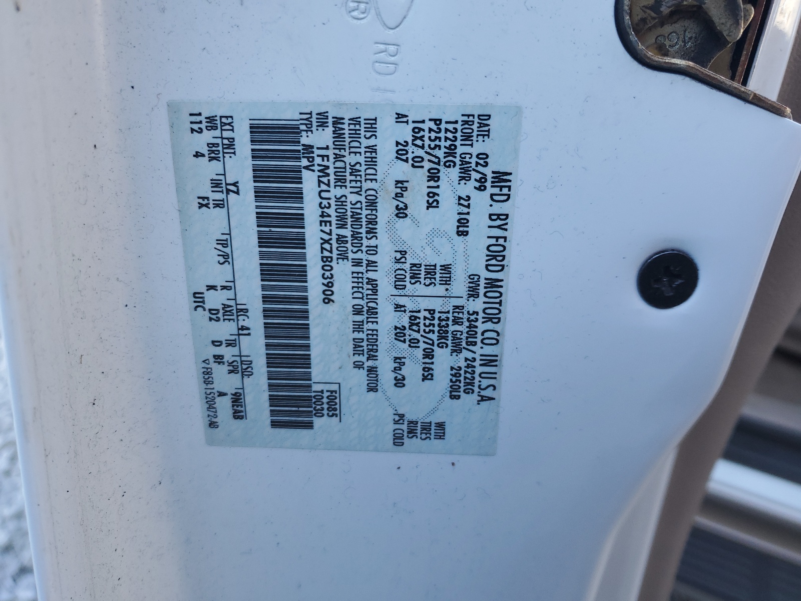 1FMZU34E7XZB03906 1999 Ford Explorer