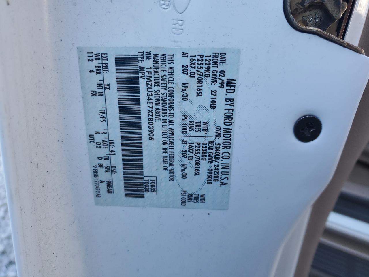 1999 Ford Explorer VIN: 1FMZU34E7XZB03906 Lot: 44757164